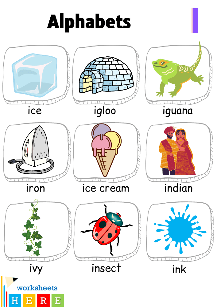 Alphabet I Words with Pictures, Letter I Vocabulary with Pictures