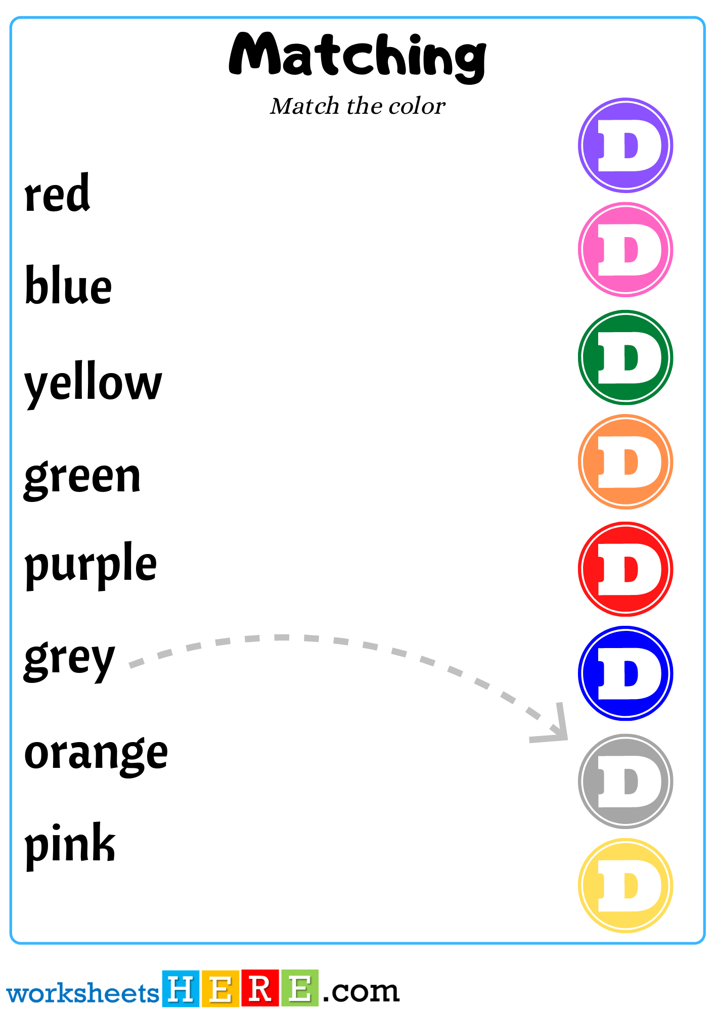 Color Words Matching with Letter D For Kindergarten, Matching Activity For Kids