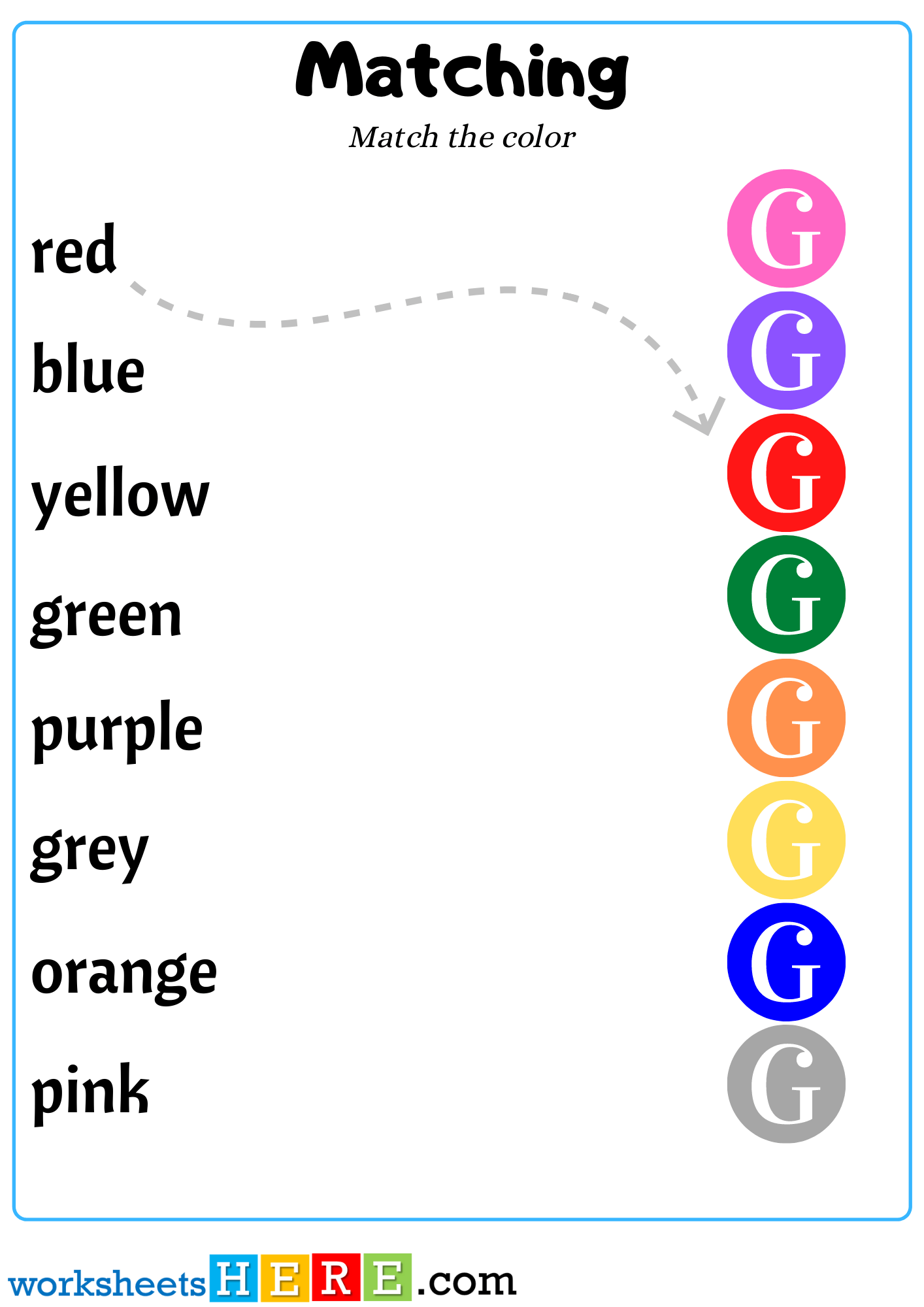 Color Words Matching with Letter G For Kindergarten, Matching Activity For Kids