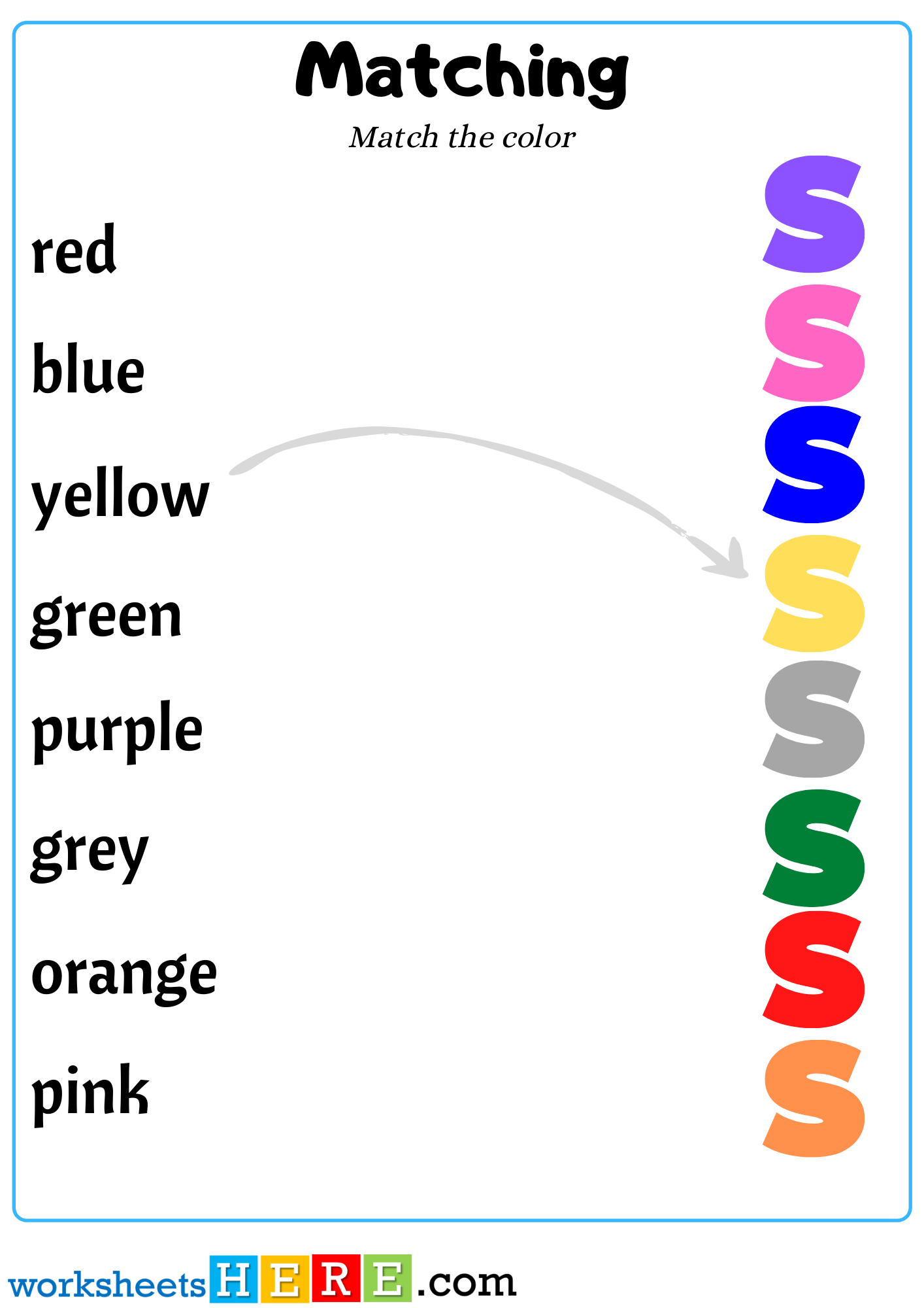 Color Words Matching with Letter S For Kindergarten, Matching Activity For Kids