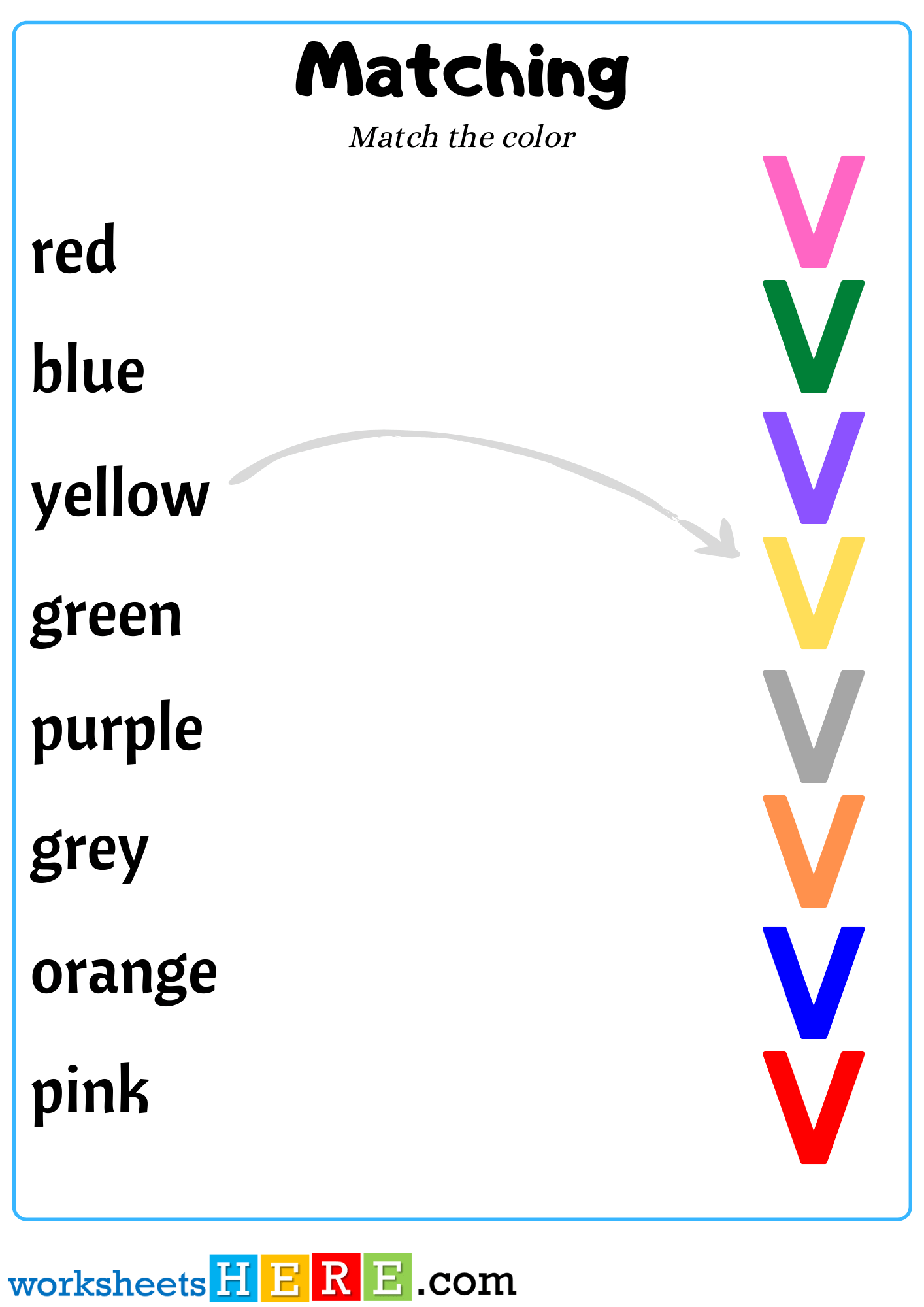 Color Words Matching with Letter V For Kindergarten, Matching Activity For Kids