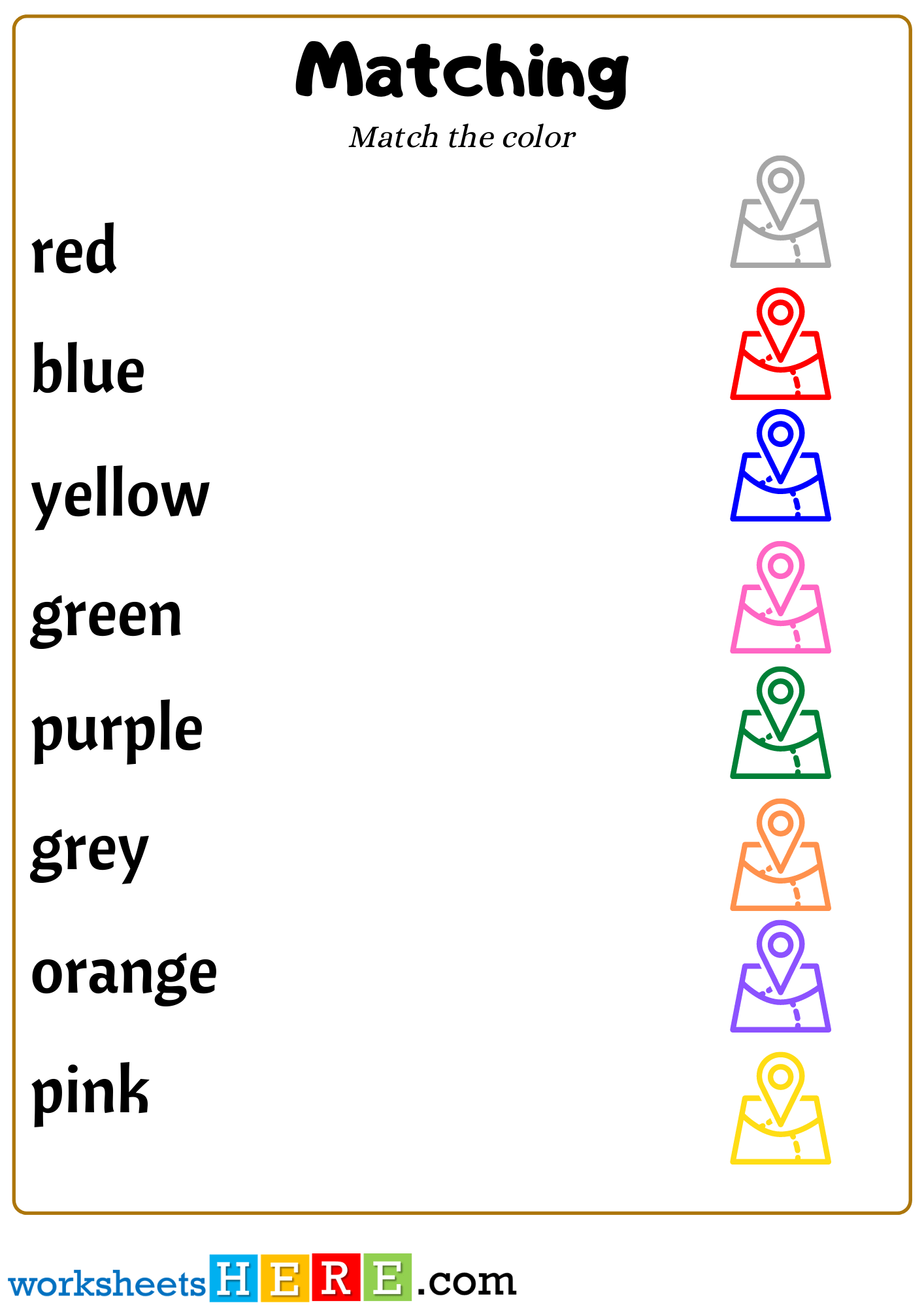 Color Words Matching with Map Icon For Kindergarten, Matching Activity For Kids
