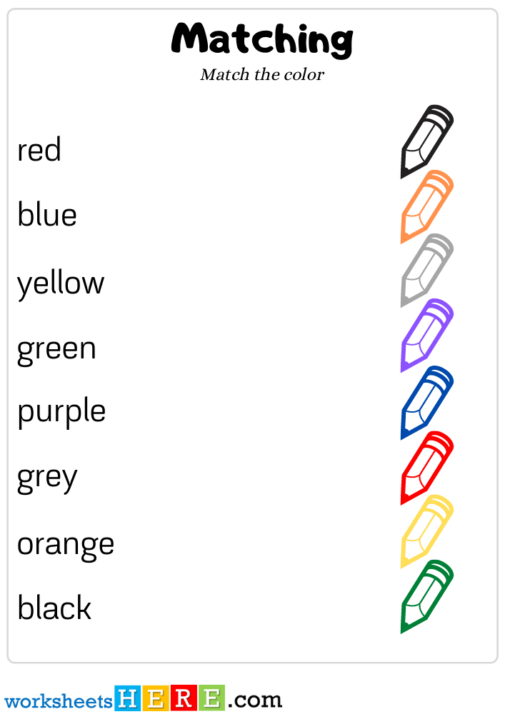Color Words Matching with Pencil, Matching Activity