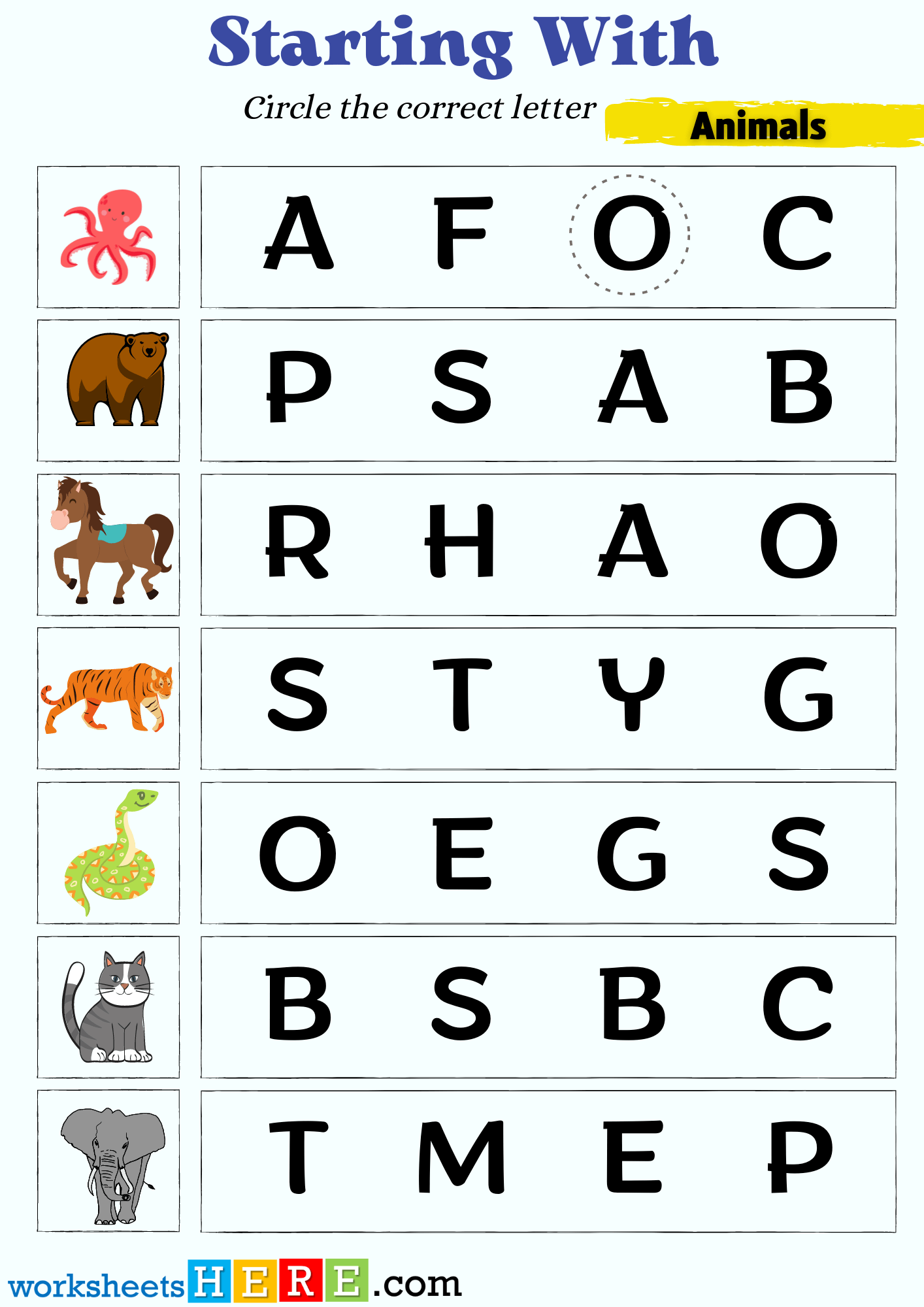 Find The Animals That Starts With The Correct Letter For Kids