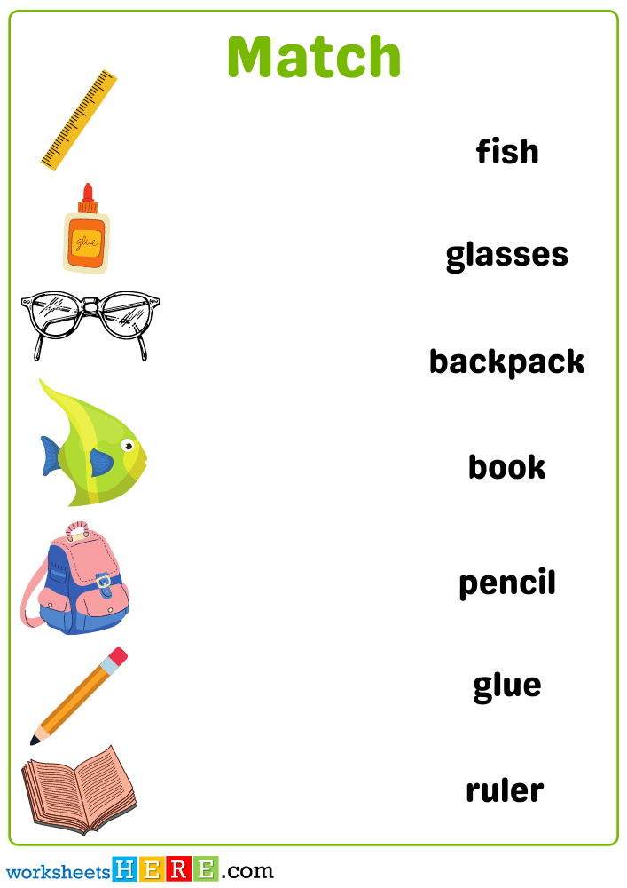 Objects Matching with Pictures Activity For School, Matching Objects Worksheets Pdf