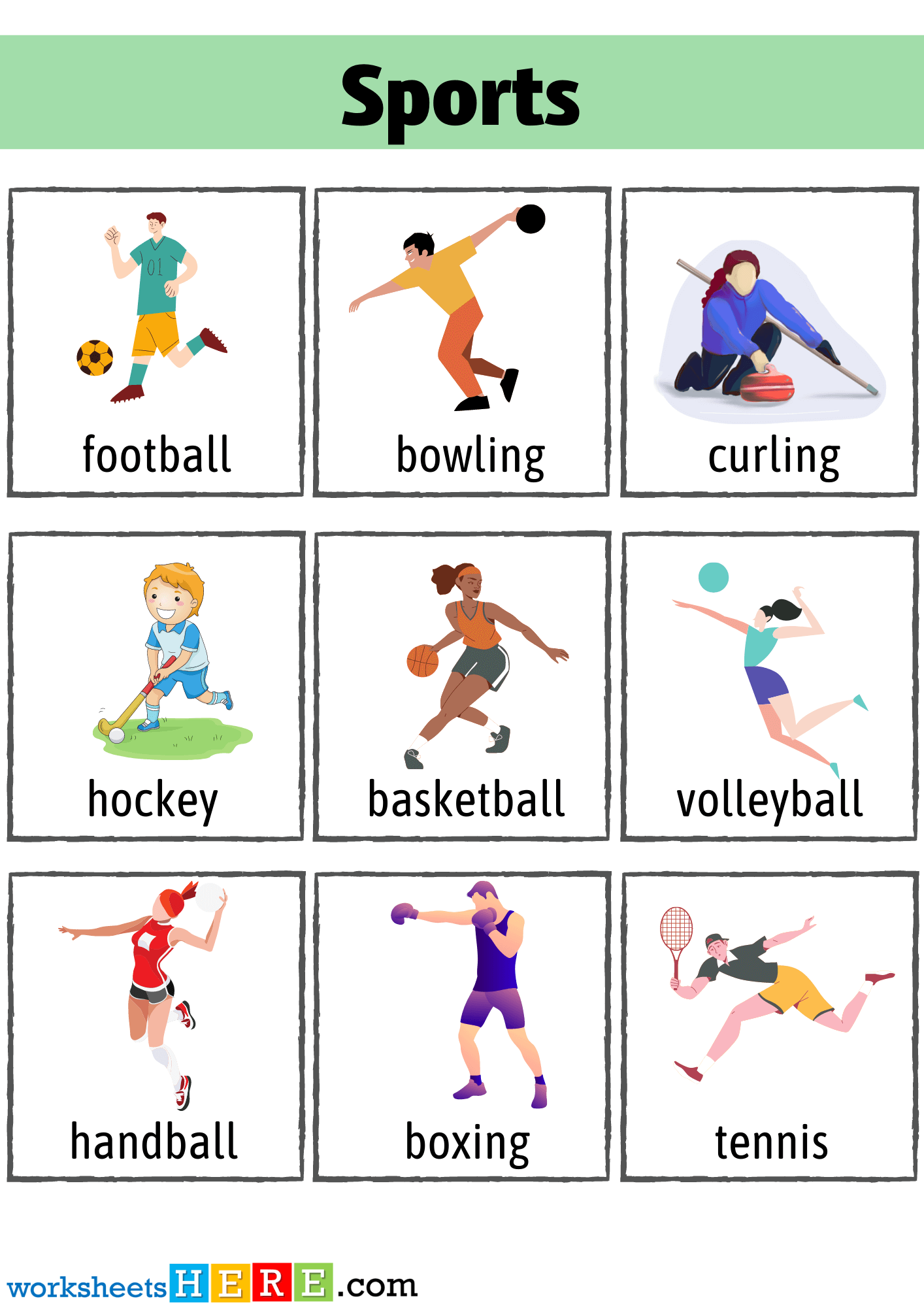 Sports Flashcards, +150 Sports Words Names with Pictures Worksheets