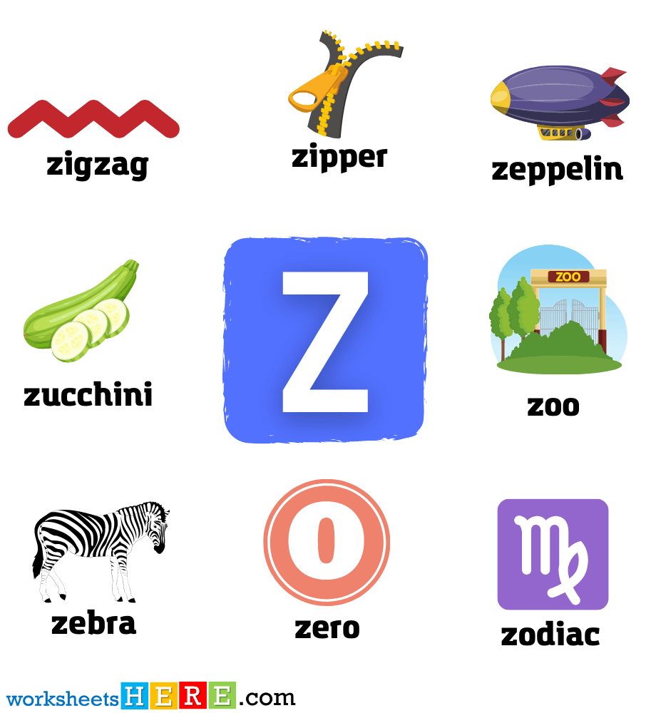 Start with Letter Z Words with Pictures, Alphabets Z Vocabulary with Pictures