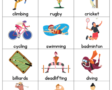 24 Sports Names with Pictures Flashcards PDF Worksheets For Kids and Students