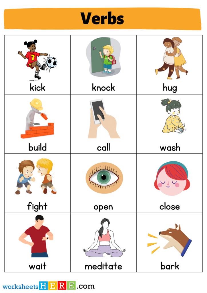 +45 Verbs Flashcards List, Verbs with Pictures Worksheets For Kids ...