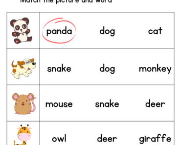Animals Names Match with Pictures Activity PDF Worksheet For Kids and Kindergarten