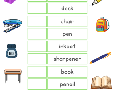 Articles Exercises with School Objects Names and Pictures, A or An PDF Worksheets For Kids