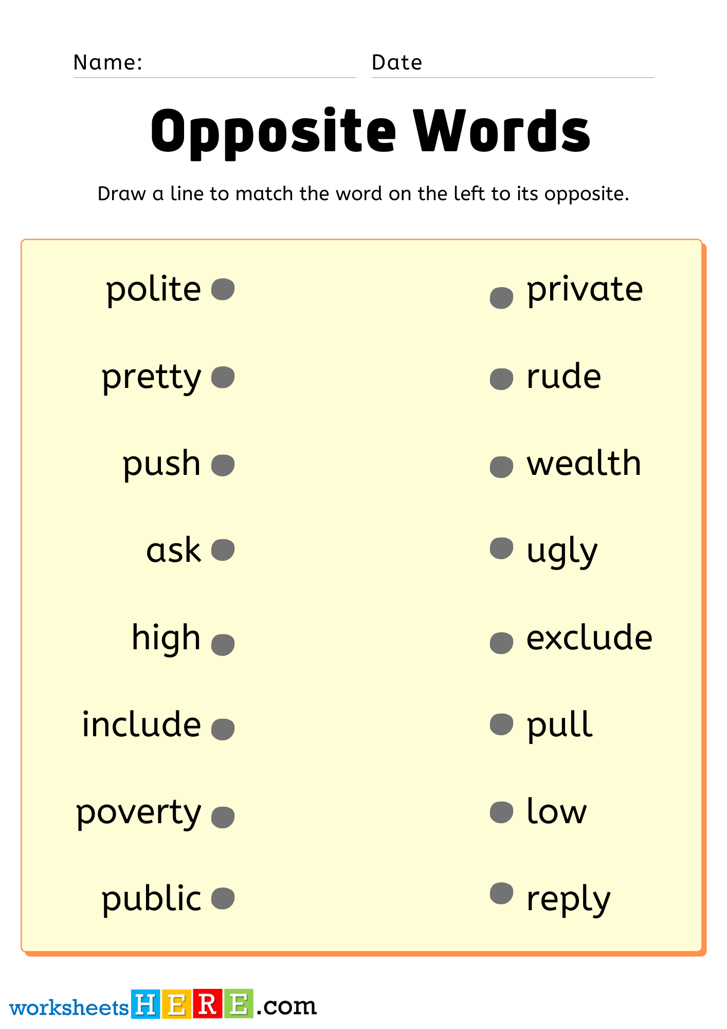 Basic Opposite Words Matching Activity Pdf Worksheets For Students