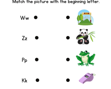 Beginning Letter Match with Pictures Activity PDF Worksheet For Kids, F K P W Z