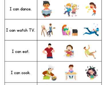 Circle Action Verbs Pictures with Related Sentences Pdf Worksheet For Kids