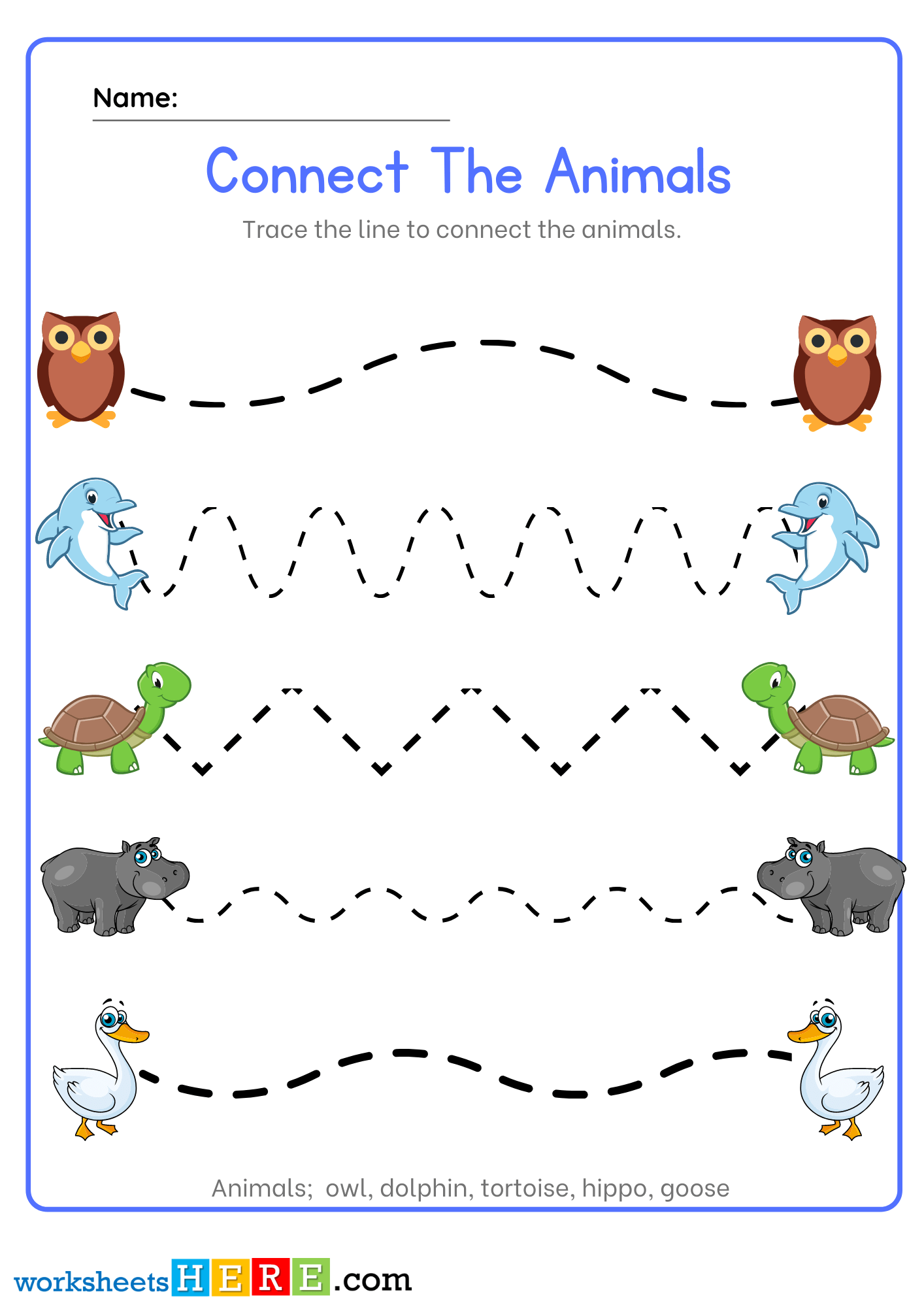 Connect The Animals, Tracing Lines PDF Worksheets For Kindergarten