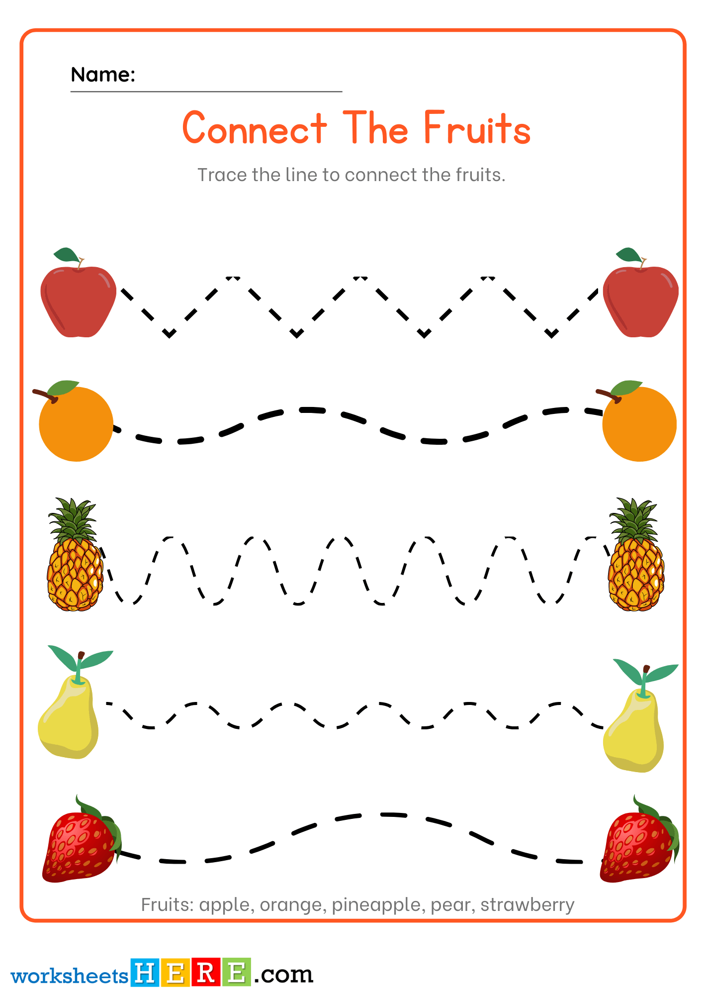 Connect The Fruits, Tracing Lines PDF Worksheets For Kindergarten