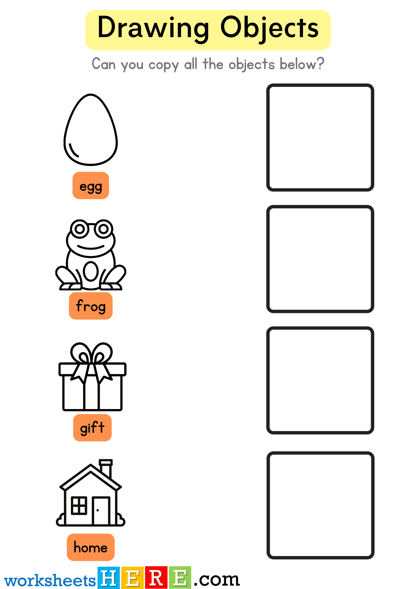 Copy All the Objects Below, Drawing Egg Frog Gift Home Examples Worksheet For Kids
