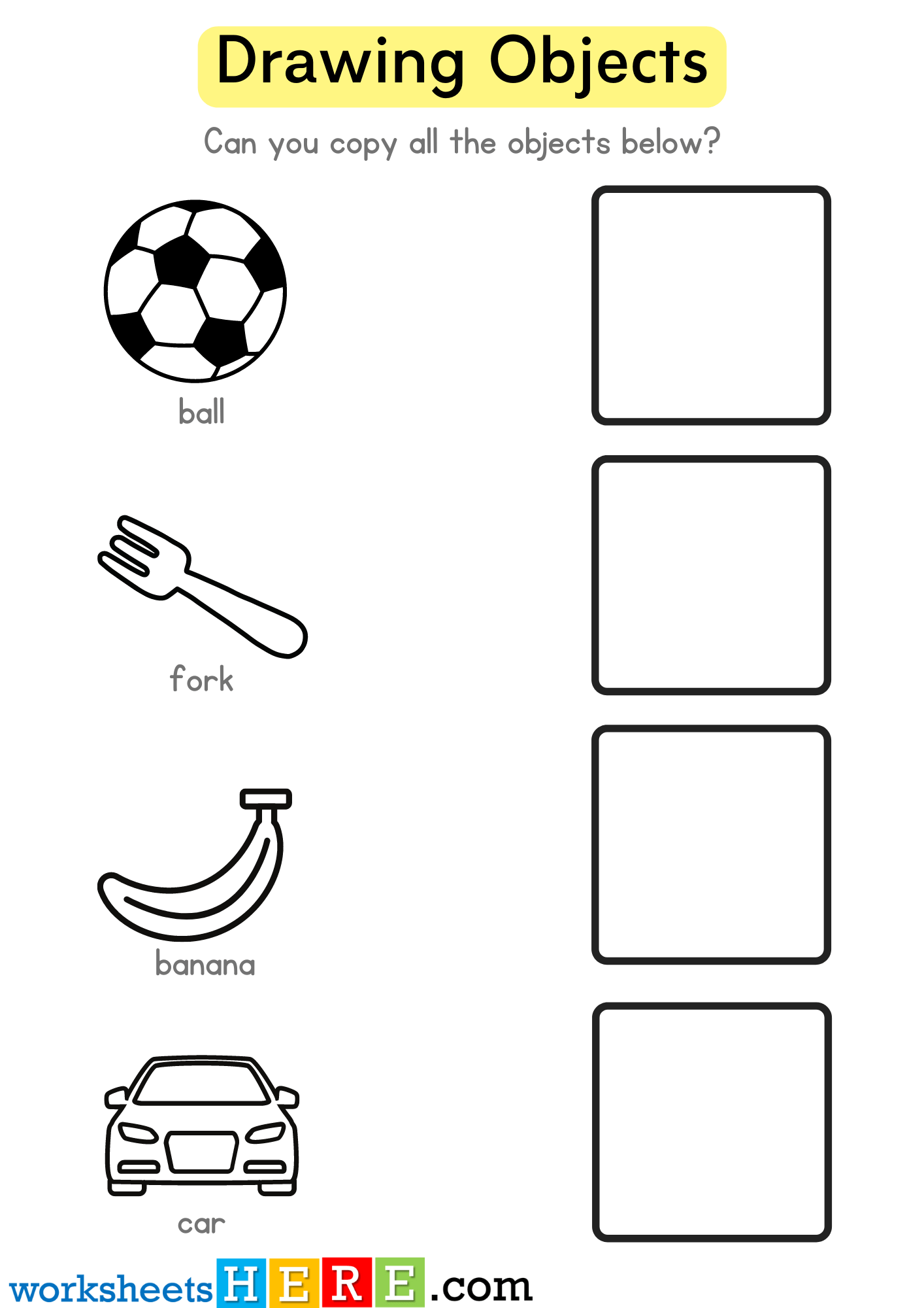 Copy All the Objects Below, Drawing Examples Worksheet For Students