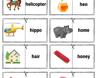Cut and Match Alphabet Letter H with Pictures Activity Worksheets For Kids
