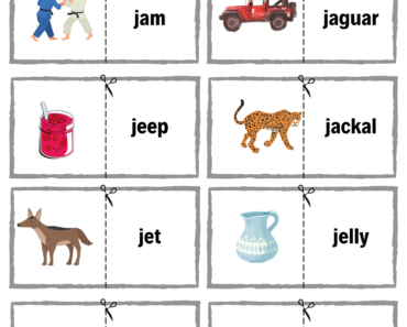 Cut and Match Alphabet Letter J with Pictures Activity Worksheets For Kids