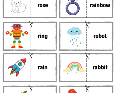 Cut and Match Alphabet Letter R with Pictures Activity Worksheets For Kids