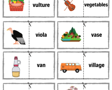 Cut and Match Alphabet Letter V with Pictures Activity Worksheets For Kids