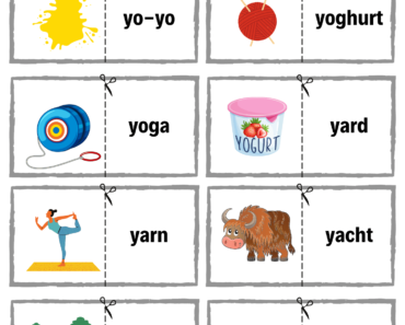 Cut and Match Alphabet Letter Y with Pictures Activity Worksheets For Kids
