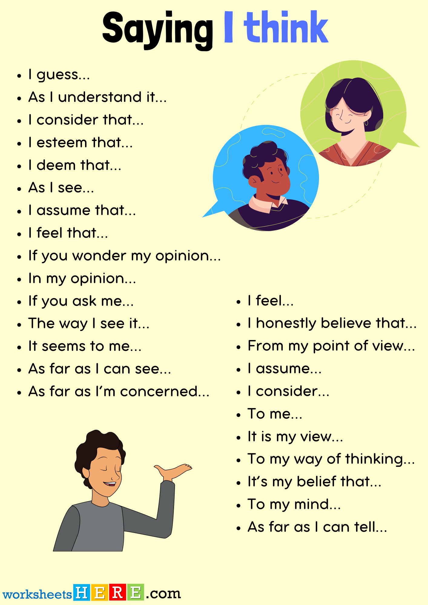 Different Ways To Saying I think in English, Speaking Worksheets