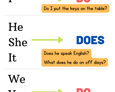 Do and Does Table and Example Sentences PDF Worksheet For Kids