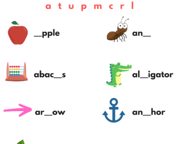 Find Missing Letters and Write, Starting Letter A Objects with Pictures PDF Worksheets