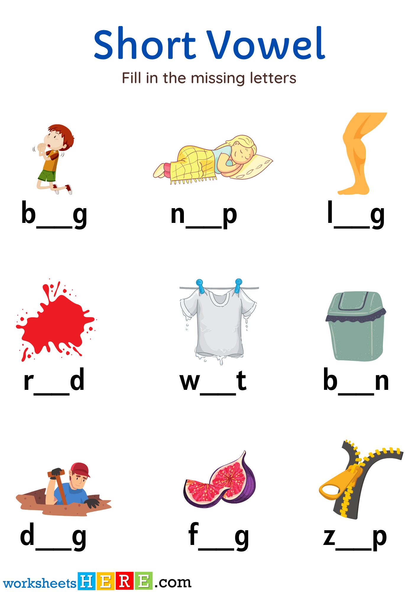 Find Missing Short Vowel Activity For Kindergarten, Write The Missing Vowel Worksheets