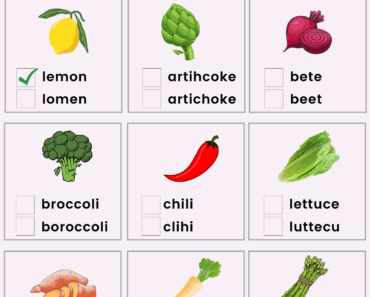 Find and Check Correct Word with Vegetables Names and Pictures PDF Worksheet For Kids