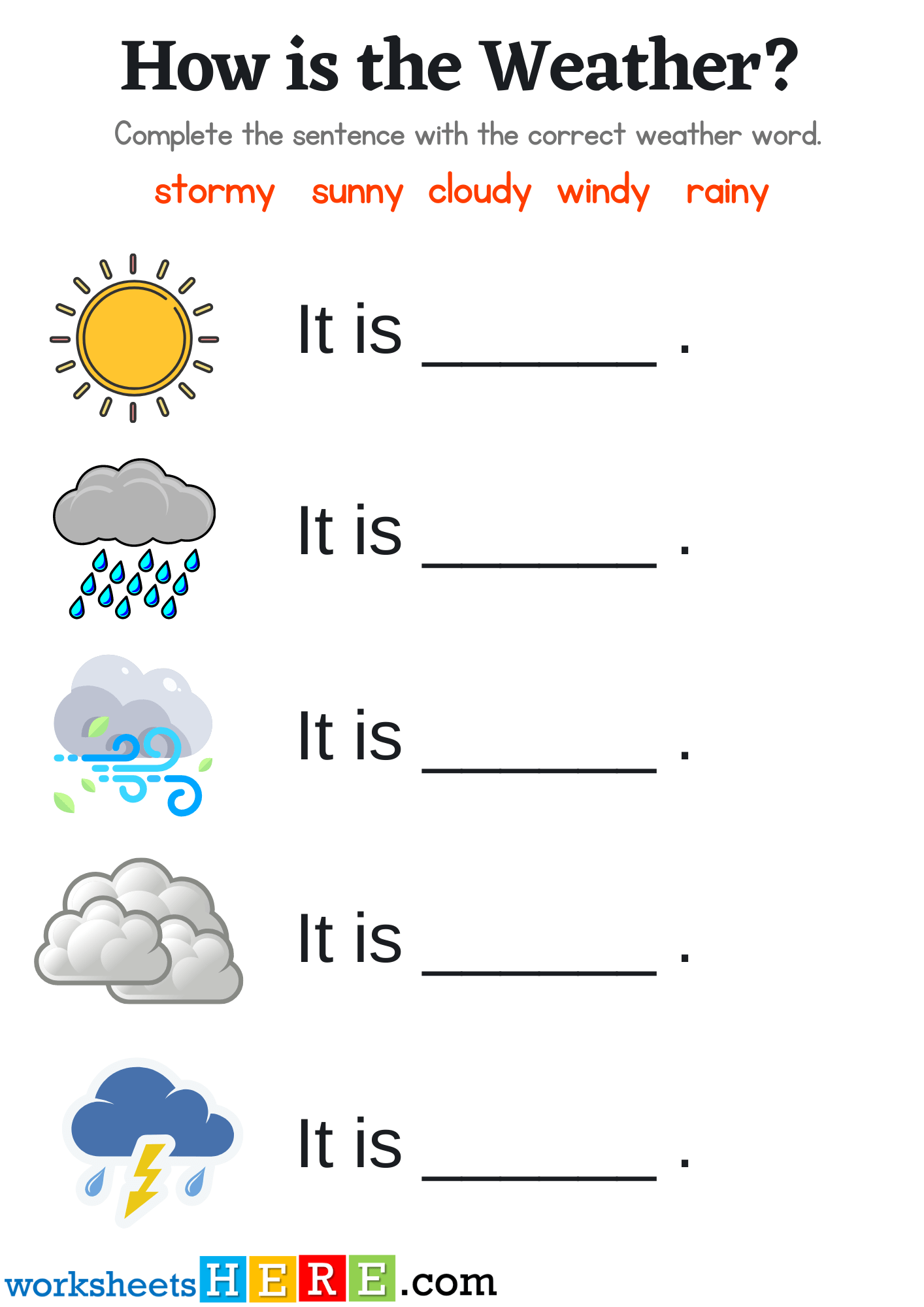 How is the Weather? Look at the Pictures and Write Correct Answer PDF Worksheet
