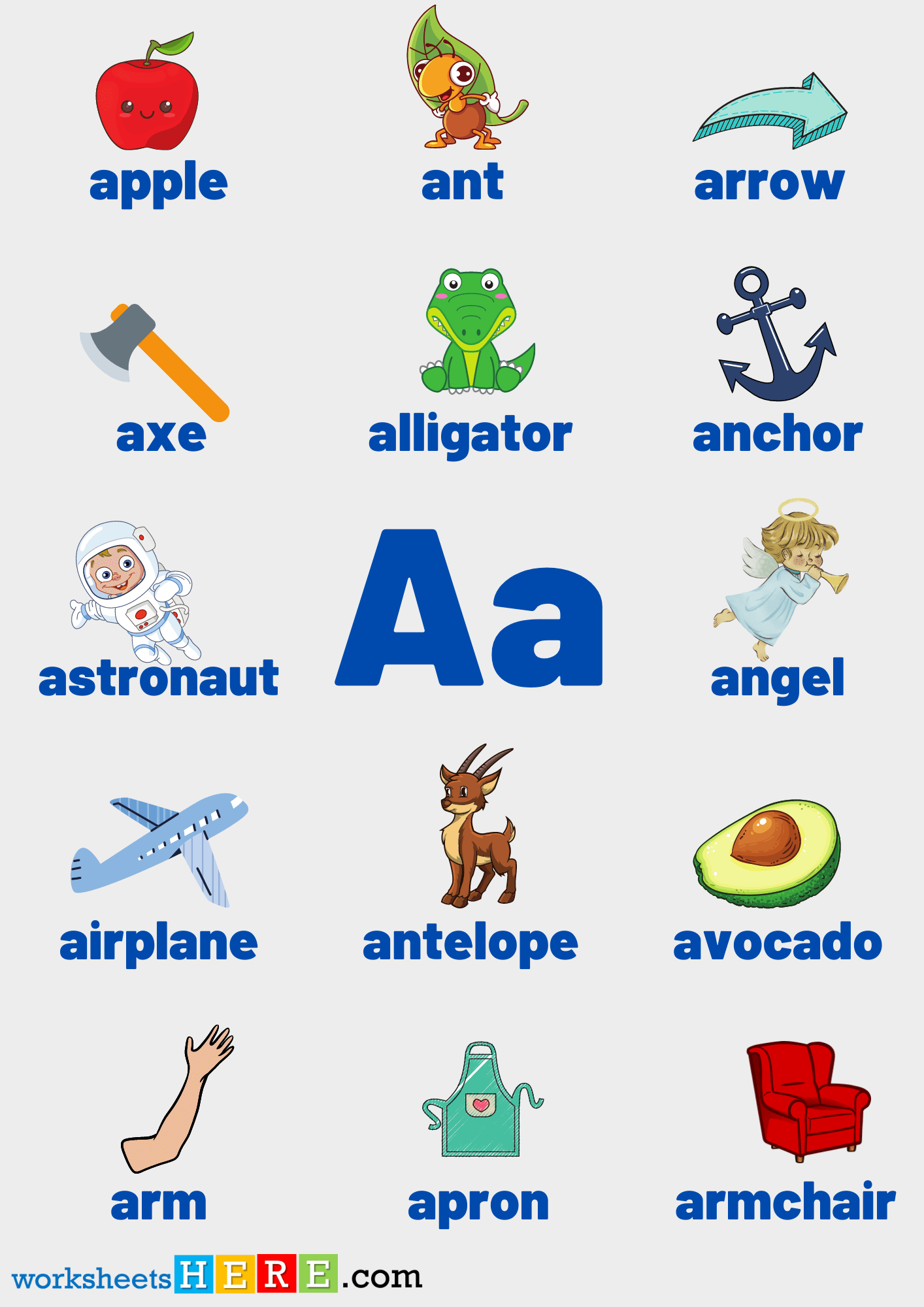 Letter A Vocabulary with Pictures, Alphabet A Words PDF Worksheet For Kids