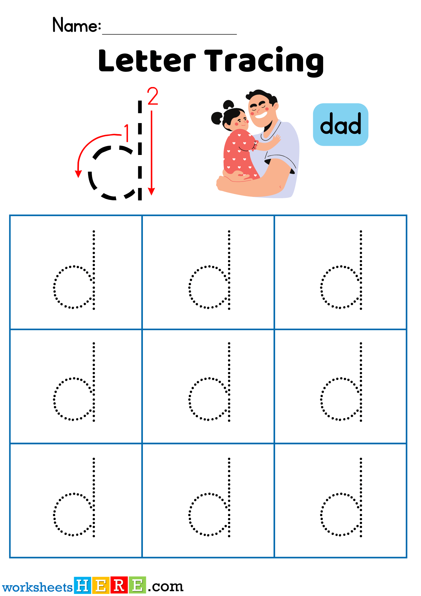 Letter D Tracing PDF Worksheet, Alphabet D Tracing For Kindergarten