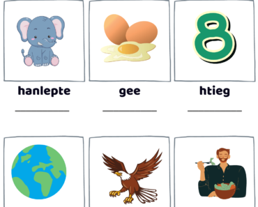 Letter E Scramble Words Find Pdf Worksheets with Pictures, Unscramble Words with Answers