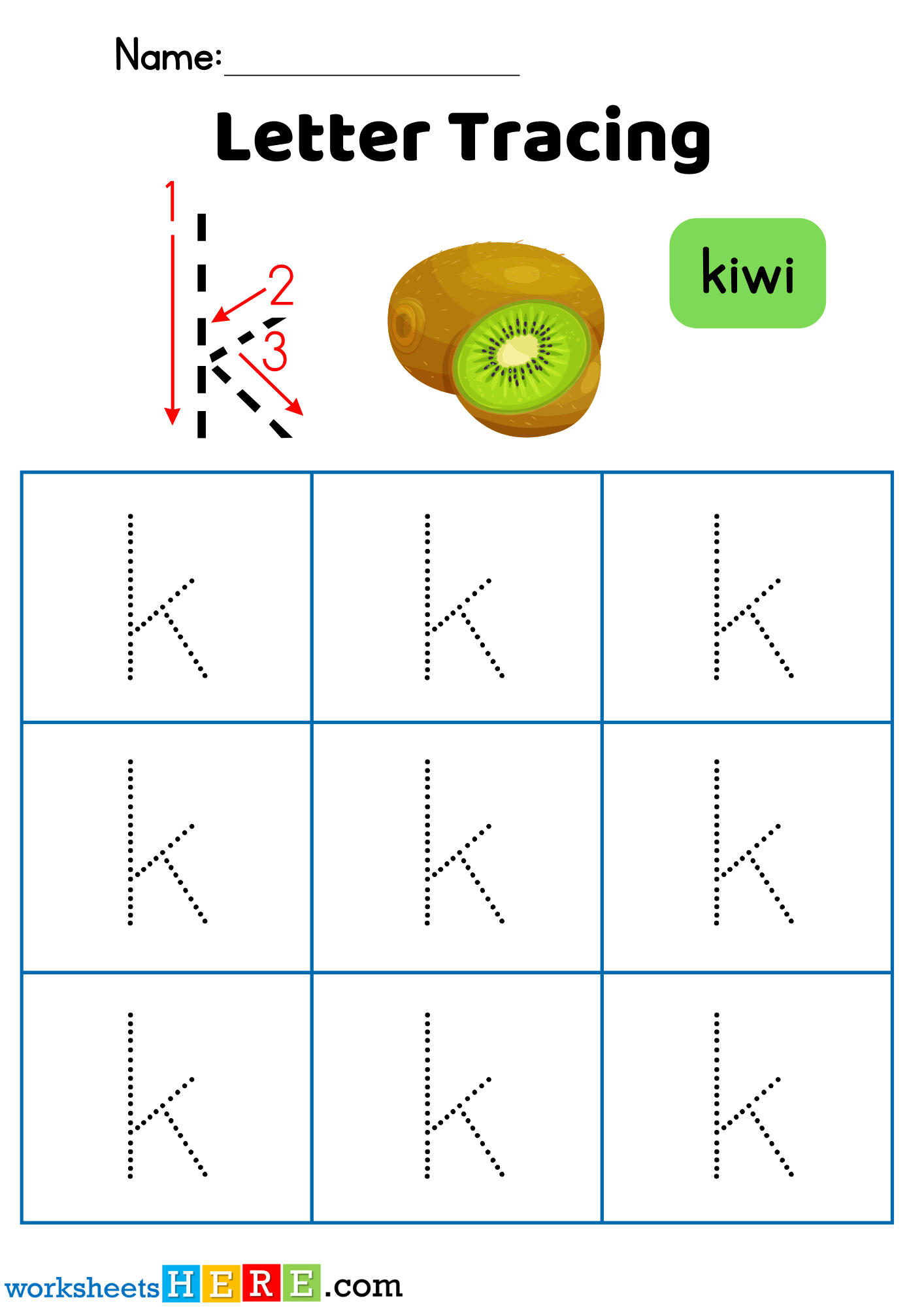 Letter K Tracing PDF Worksheet, Alphabet K Tracing For Kindergarten