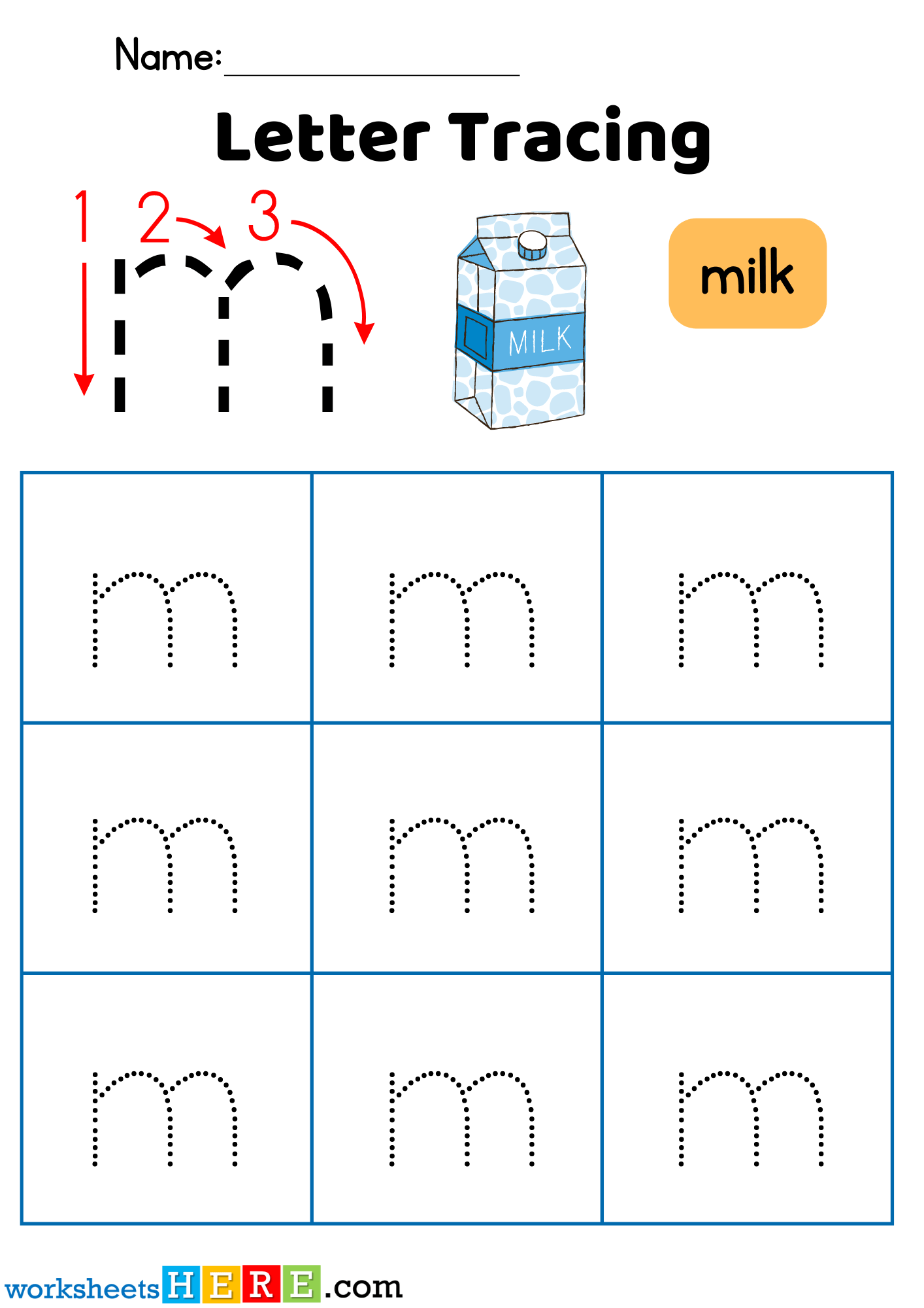 Letter M Tracing PDF Worksheet, Alphabet M Tracing For Kindergarten