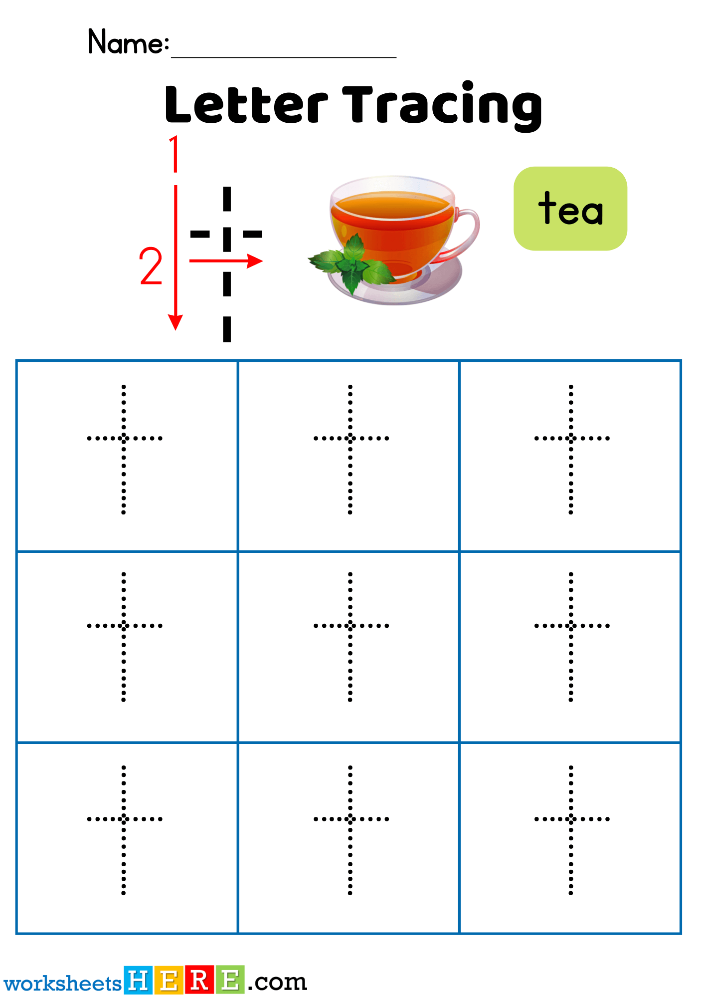 Letter T Tracing PDF Worksheet, Alphabet T Tracing For Kindergarten