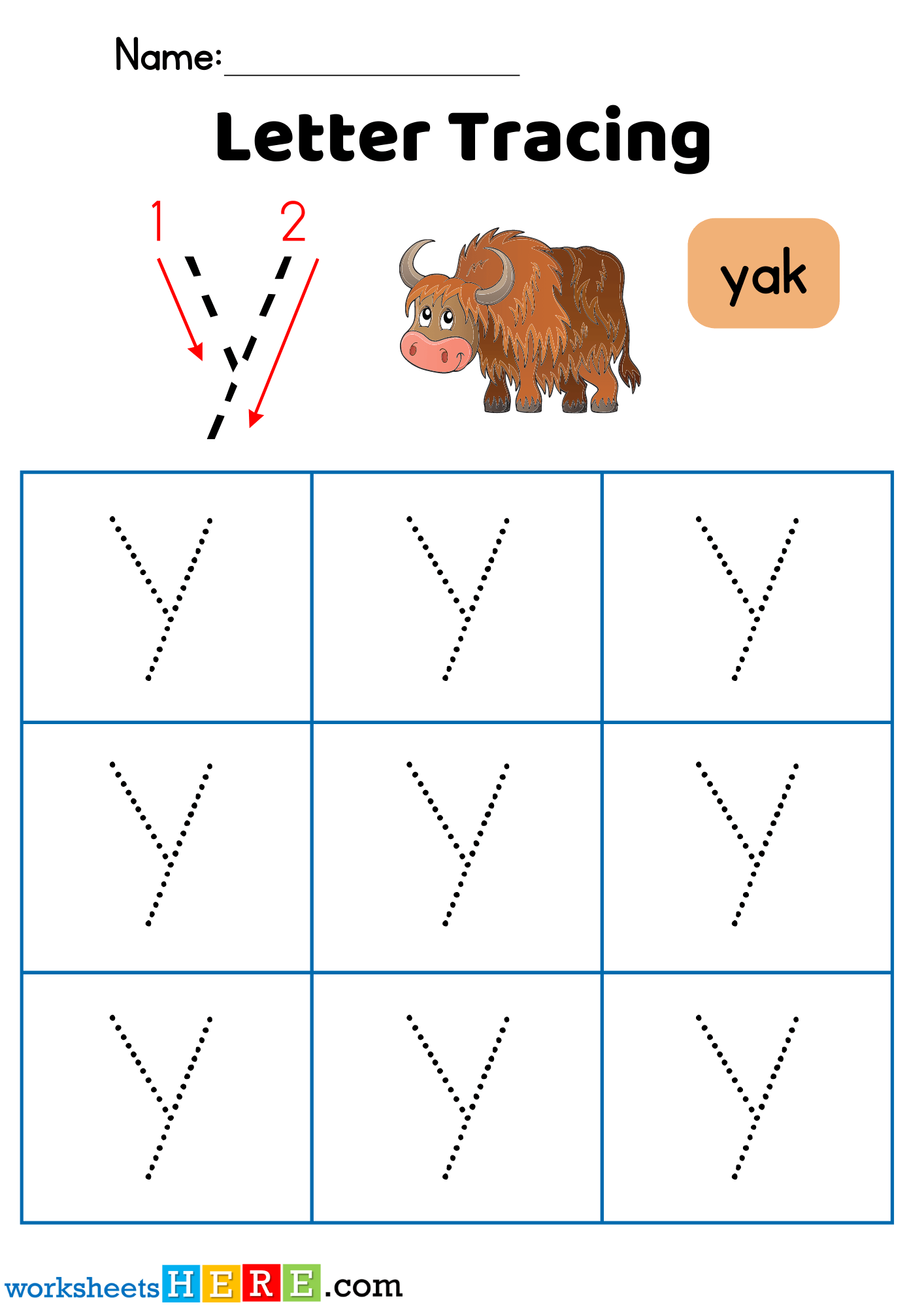 Letter Y Tracing PDF Worksheet, Alphabet Y Tracing For Kindergarten