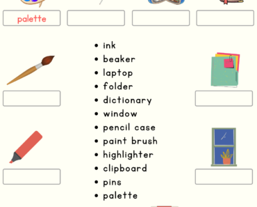 Look at The Picture and Write Correct Classroom Objects Names PDF Worksheet