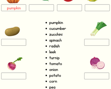 Look at The Picture and Write Correct Vegetables Names PDF Worksheet