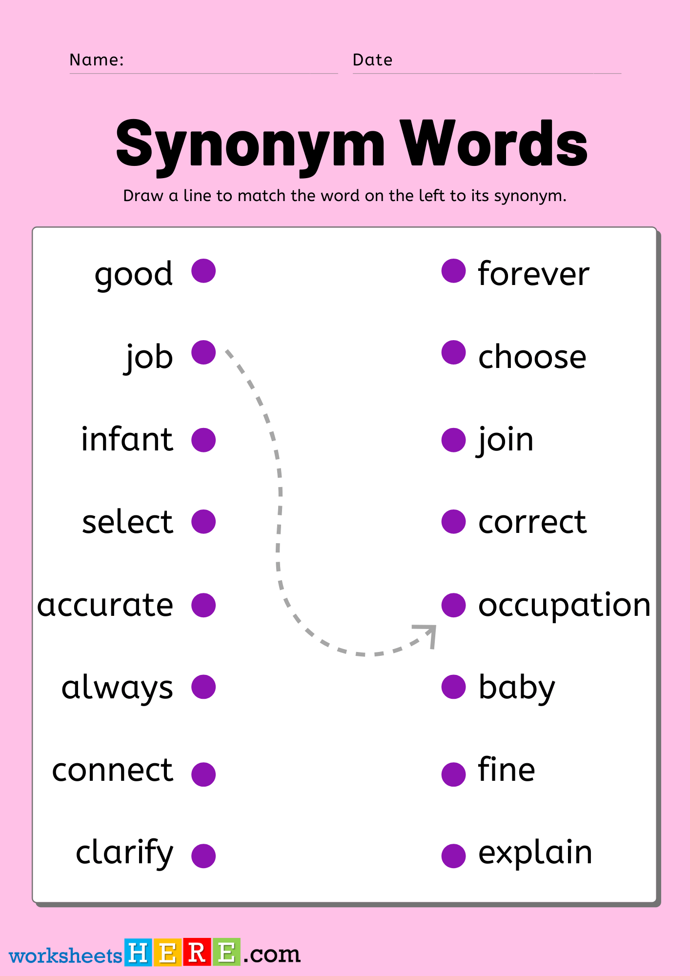 Match Synonym Words Activity Pdf Worksheets, Basic Synonyms Words List For Kids