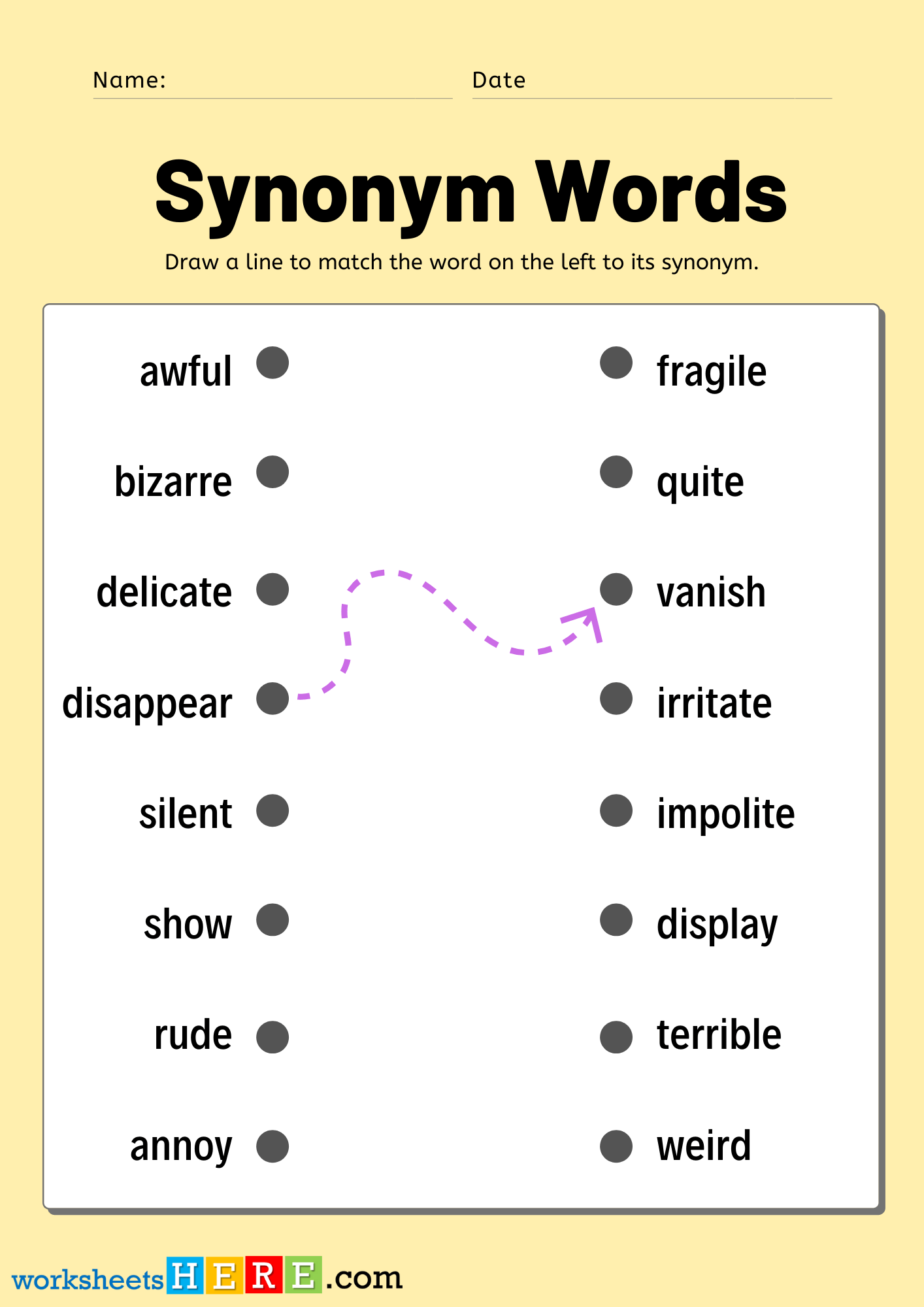 Match Synonym Words Pdf Worksheets, Basic Synonyms Words List For Students