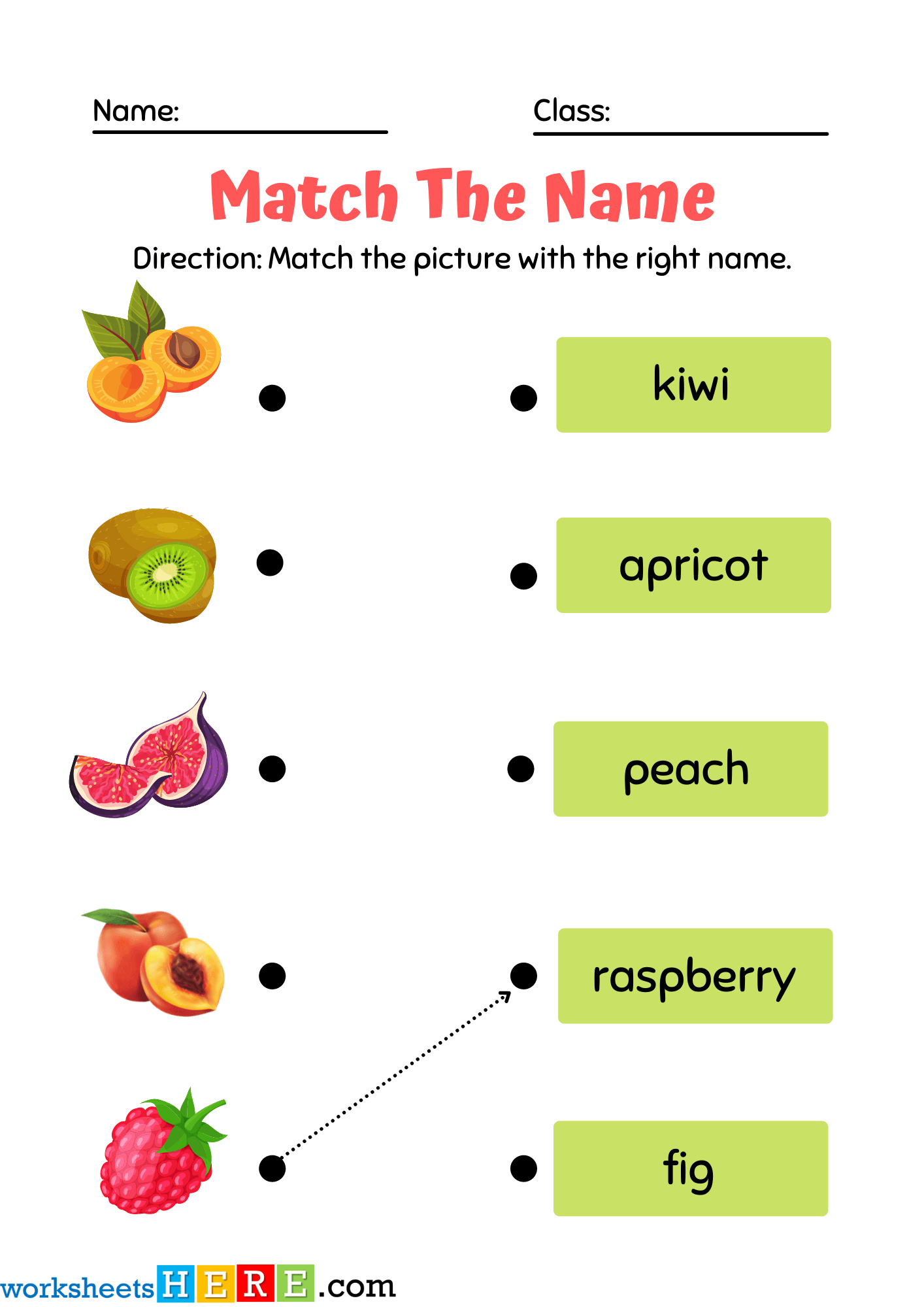 Match The Name with Fruit Pictures PDF Worksheets For Kindergarten