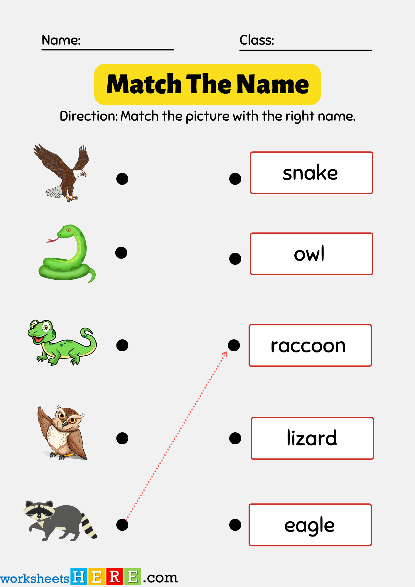 Match The Names with Forest Animals Pictures PDF Worksheets For Kindergarten