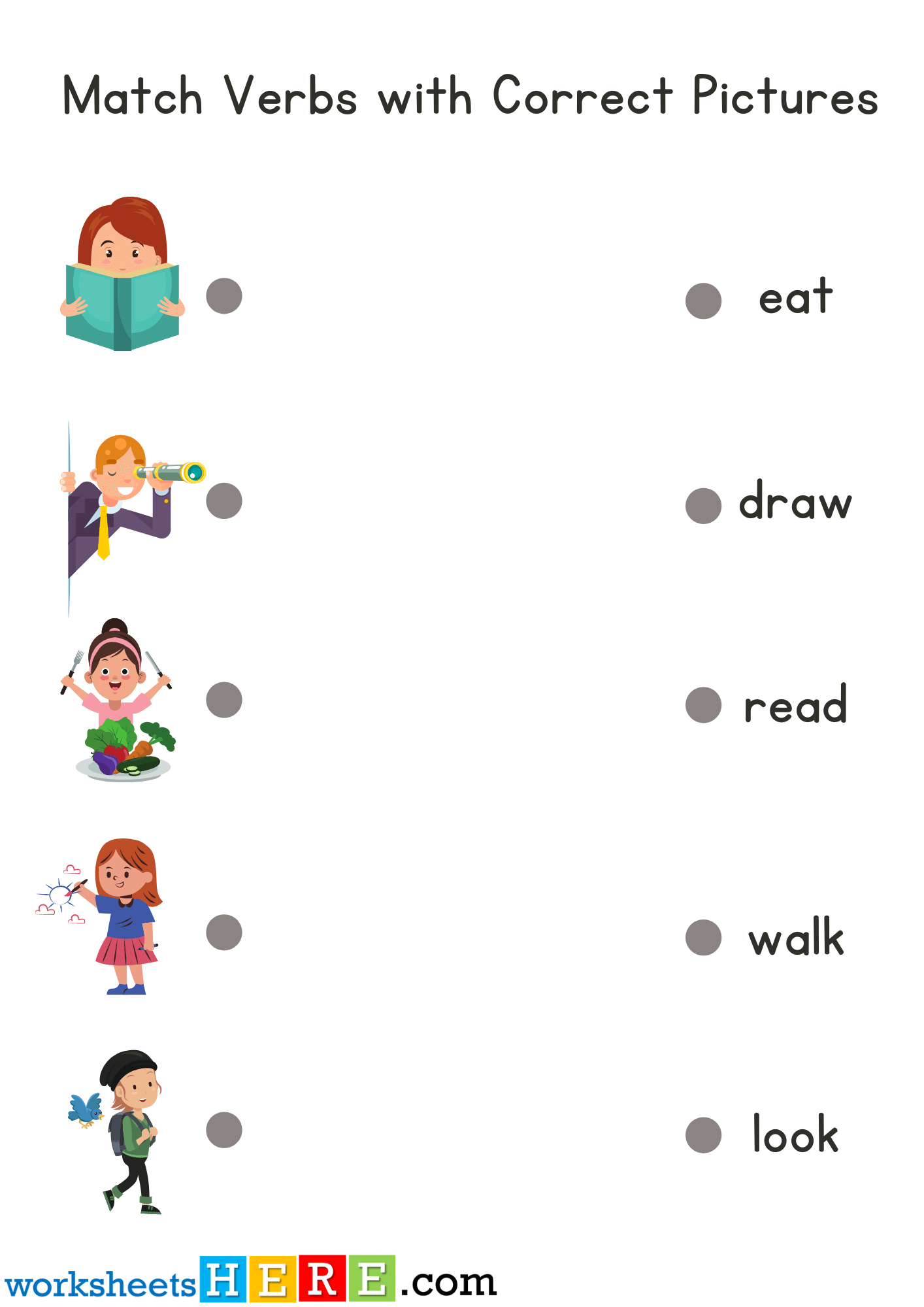 Match Verbs with Correct Pictures PDF Worksheet For Kids