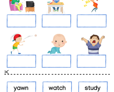 Matching Action Verbs with Pictures Pdf Worksheet For Kids