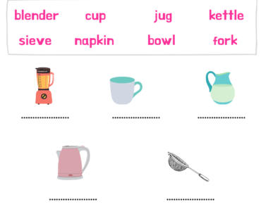 Matching Correct Words With Kitchen Tools Pictures PDF Worksheets For Kids