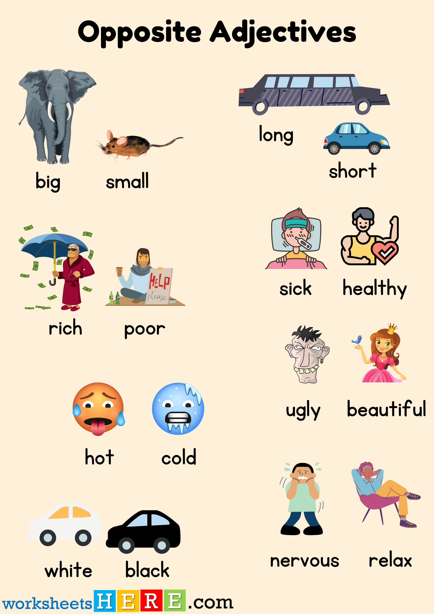 Opposite Adjectives With Pictures PDF Worksheet For Kids